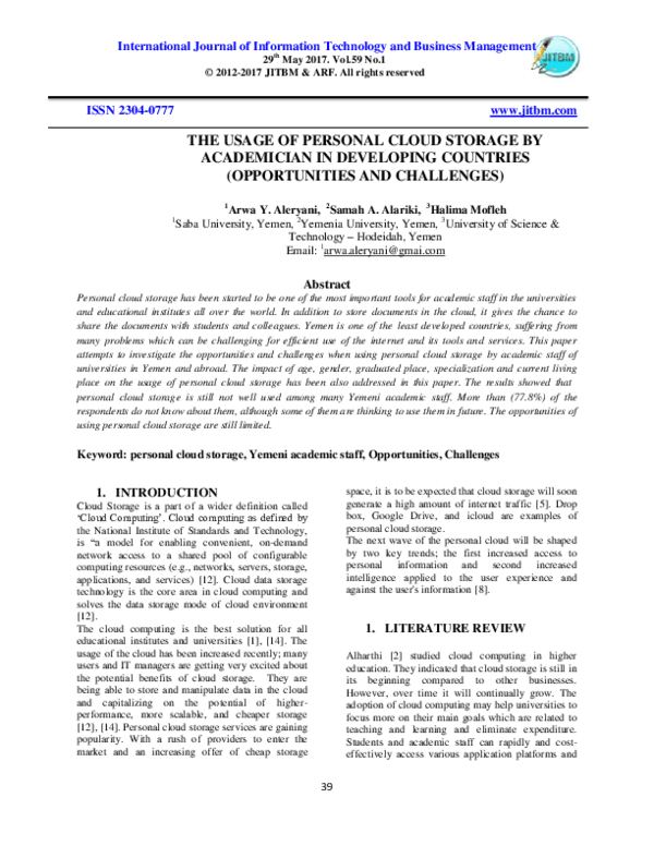 (PDF) The Usage of Personal Cloud Storage by Academician in Developing ...