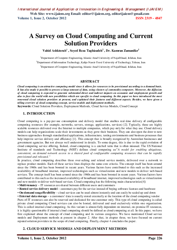 (PDF) A Survey on Cloud Computing and Current Solution Providers