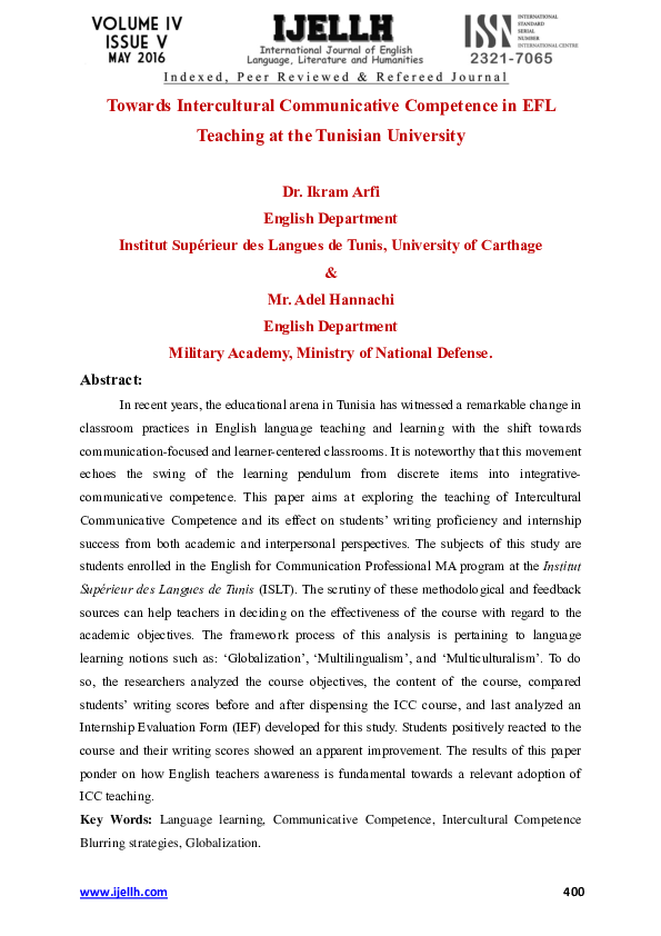 (PDF) Towards Intercultural Communicative Competence in EFL Teaching at ...