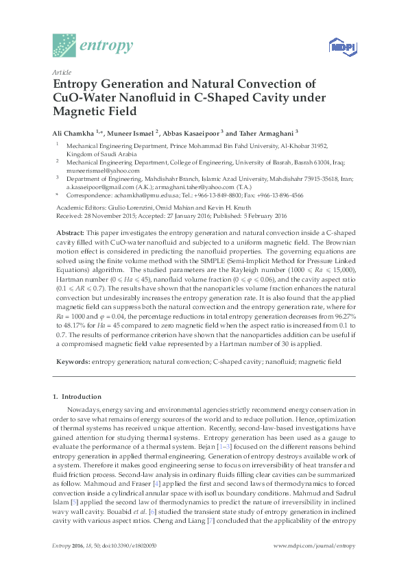 (PDF) Entropy Generation and Natural Convection of CuO-Water Nanofluid ...