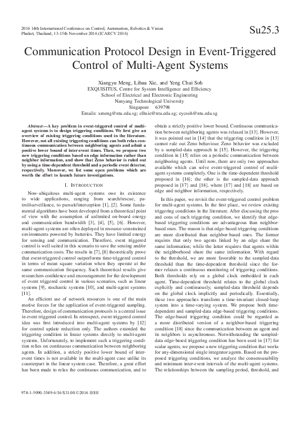 (PDF) Communication Protocol Design in Event-Triggered Control of Multi ...