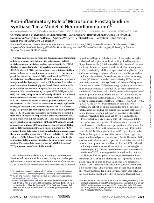 (PDF) Anti-inflammatory Role of Microsomal Prostaglandin E Synthase-1 ...