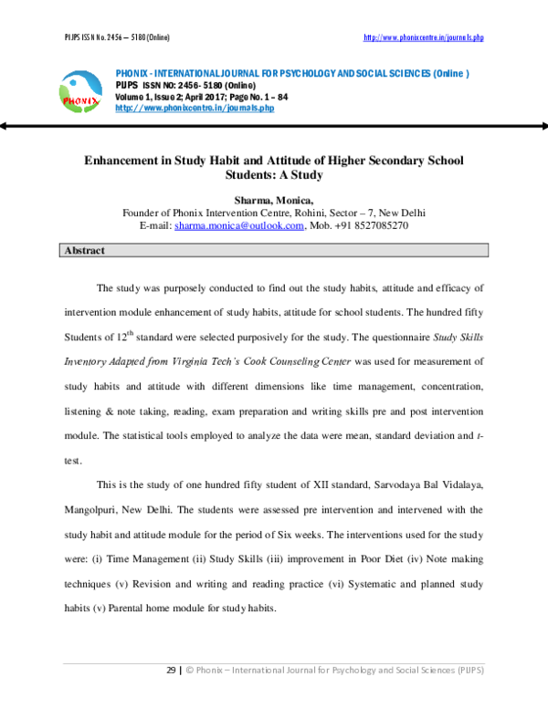 (PDF) Enhancement in Study Habit and Attitude of Higher Secondary ...