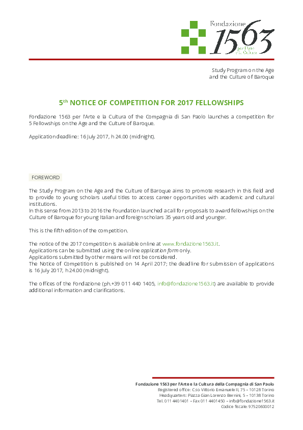 (PDF) 5 th NOTICE OF COMPETITION FOR 2017 FELLOWSHIPS
