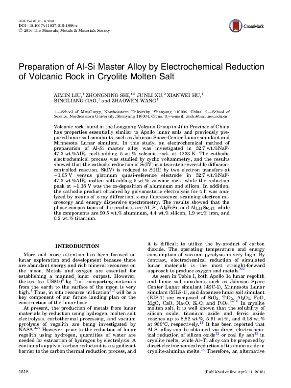 (PDF) Preparation of Al-Si Master Alloy by Electrochemical Reduction of ...