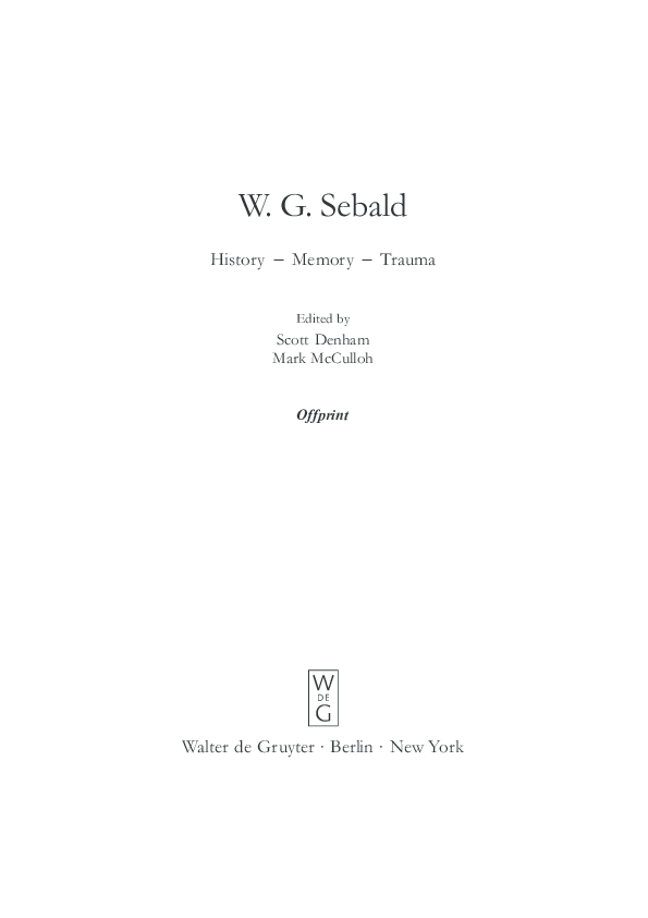 (PDF) Sebald's Pathographies