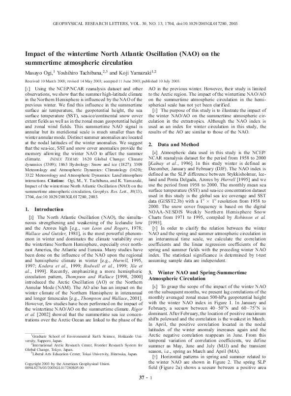 (PDF) Impact of the wintertime North Atlantic Oscillation (NAO) on the ...