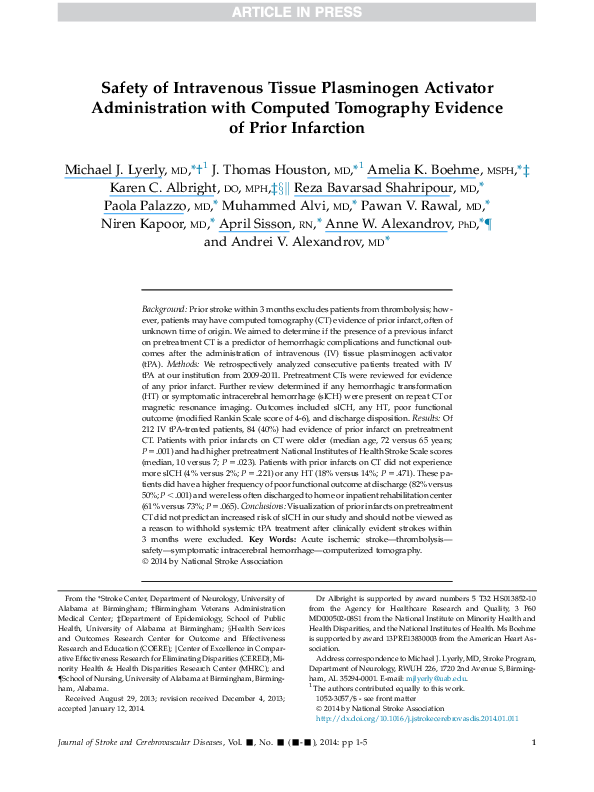 (PDF) Safety of Intravenous Tissue Plasminogen Activator Administration ...