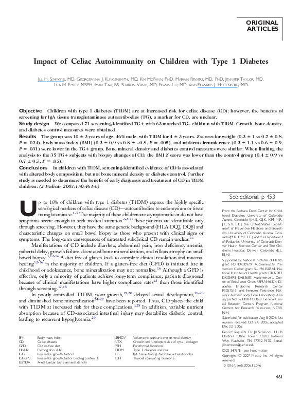 (PDF) Impact of Celiac Autoimmunity on Children with Type 1 Diabetes