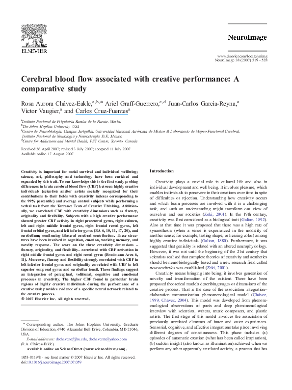 (PDF) Cerebral blood flow associated with creative performance: A ...