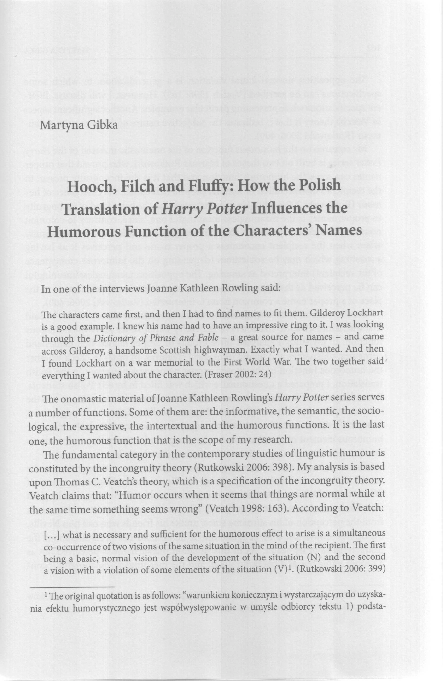 (PDF) Hooch, Filch and Fluffy: How the Polish Translation of Harry ...