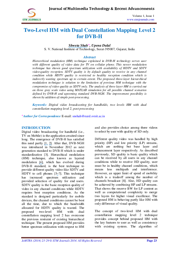(PDF) Journal of Multimedia Technology & Recent Advancements TwoLevel