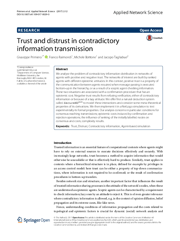 (PDF) Trust and distrust in contradictory information transmission