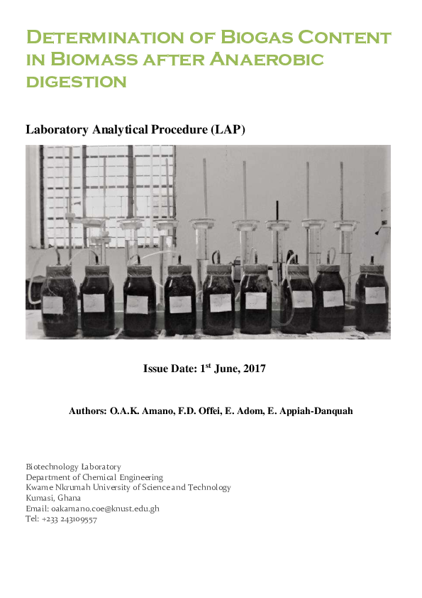 (PDF) Determination of Biogas Content in Biomass after Anaerobic