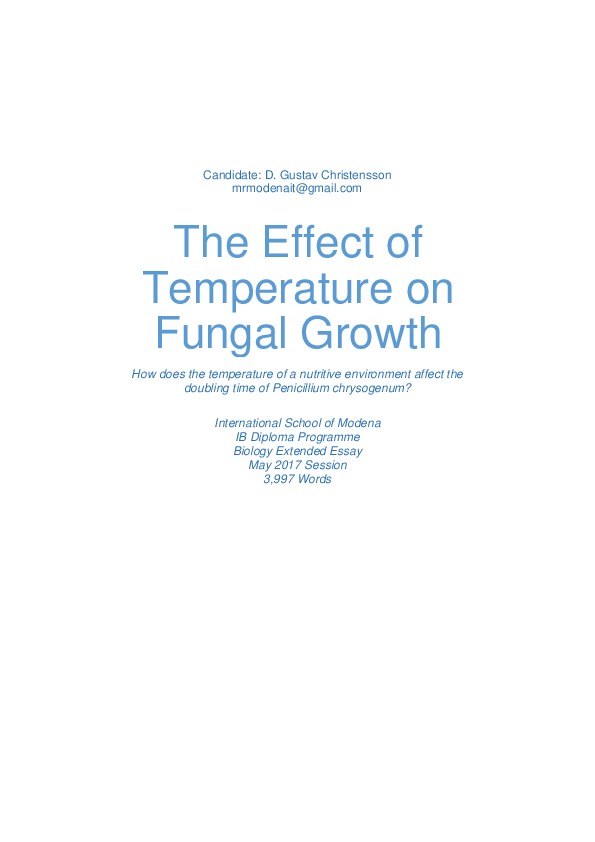 (PDF) The Effect of Temperature on Fungal Growth Gustav Christensson