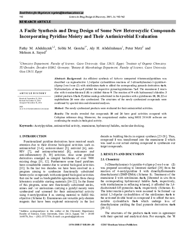 (PDF) A Facile Synthesis and Drug Design of Some New Heterocyclic ...