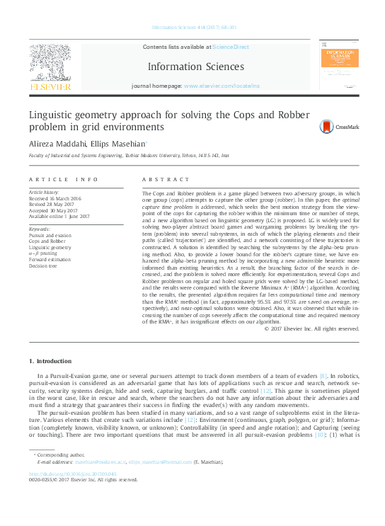 (PDF) Linguistic geometry approach for solving the Cops and Robber ...