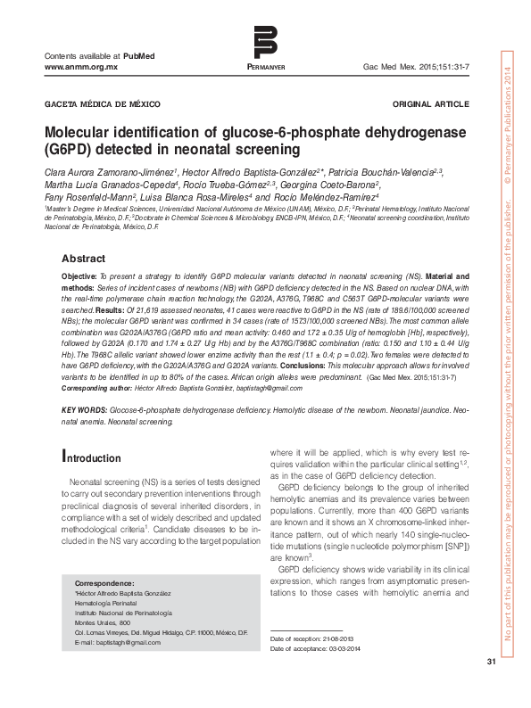 (PDF) Molecular identification of glucose-6-phosphate dehydrogenase ...