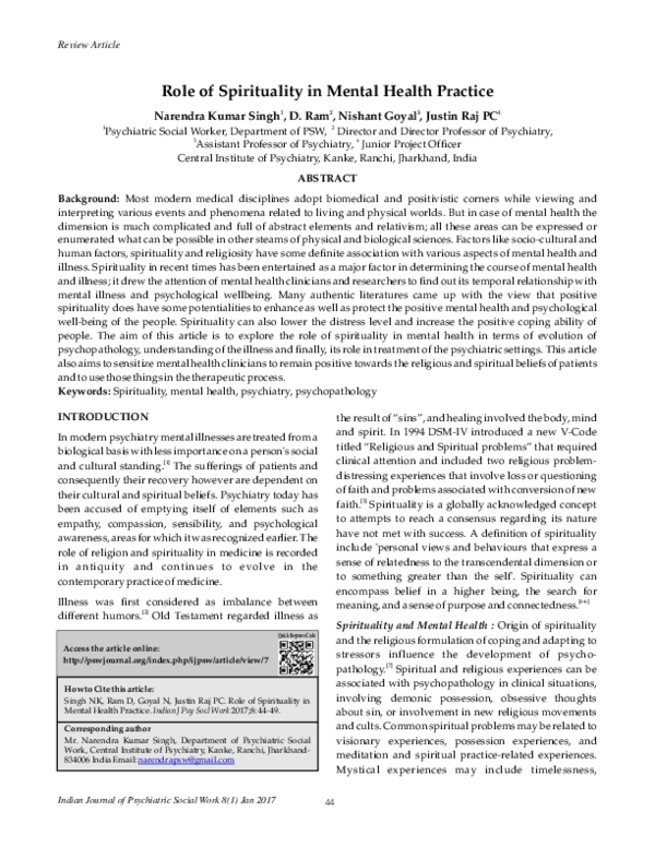 (PDF) Role of Spirituality in Mental Health Practice 44-