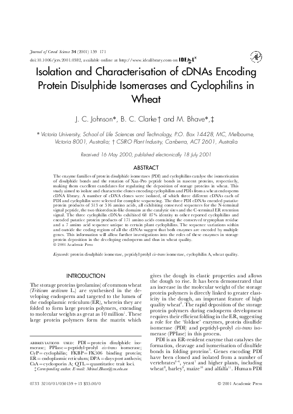 (PDF) Isolation and Characterisation of cDNAs Encoding Protein ...