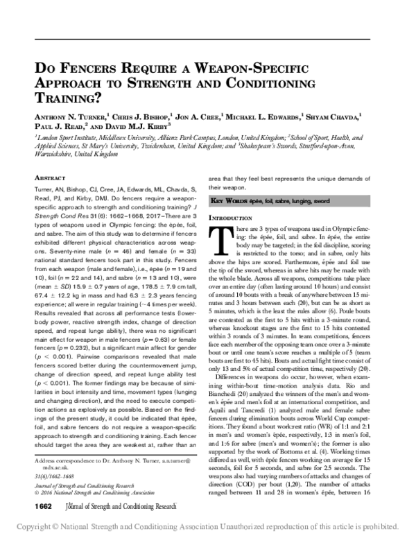 (PDF) DO FENCERS REQUIRE A WEAPONSPECIFIC APPROACH TO STRENGTH AND