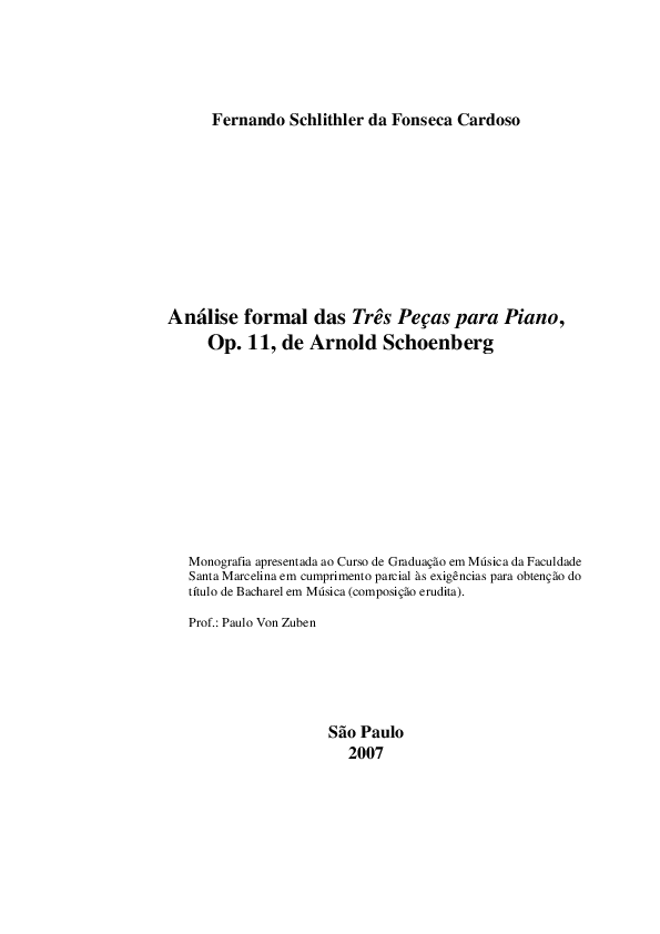 Análise formal das Três Peças para Piano, Op. 11, de Arnold Schoenberg