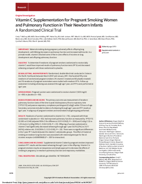 (PDF) Vitamin C Supplementation for Pregnant Smoking Women and ...