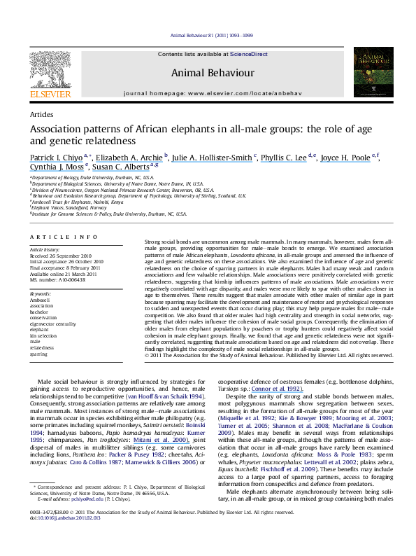 (PDF) Association patterns of African elephants in all-male groups: the ...