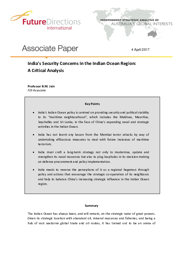 (PDF) India's Security Concerns in the Indian Ocean Region: A Critical ...
