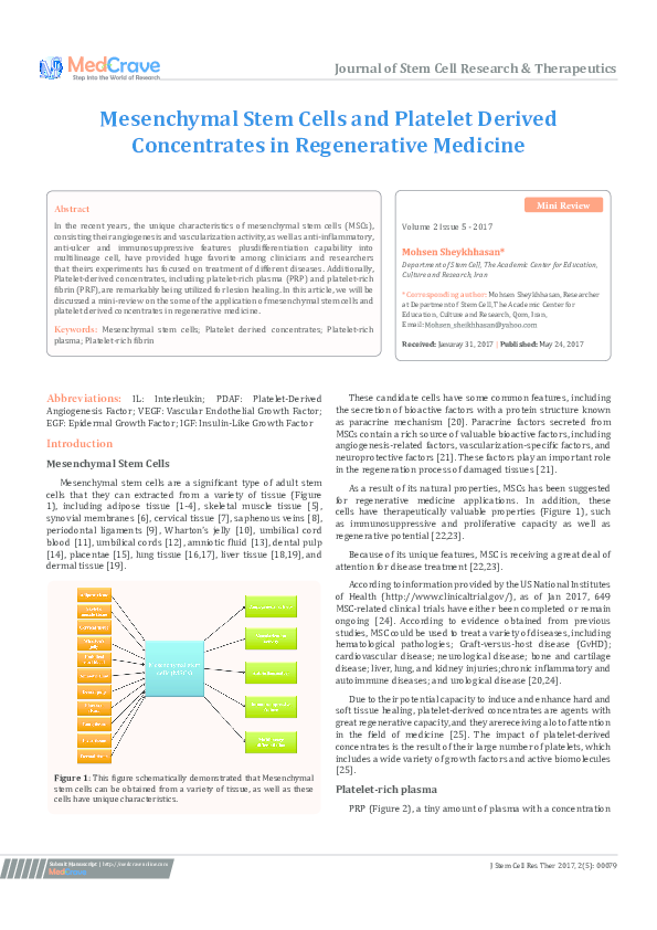 (PDF) Mesenchymal Stem Cells and Platelet Derived Concentrates in ...