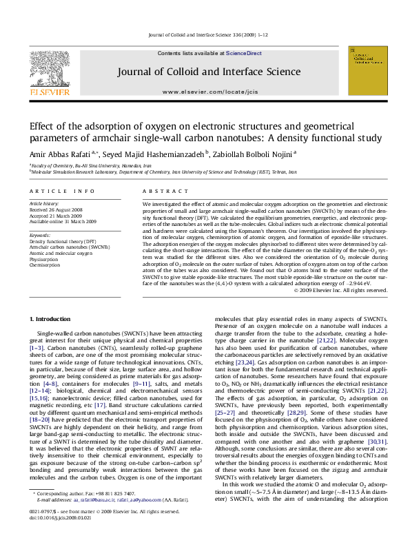 (PDF) Effect of the adsorption of oxygen on electronic structures and ...