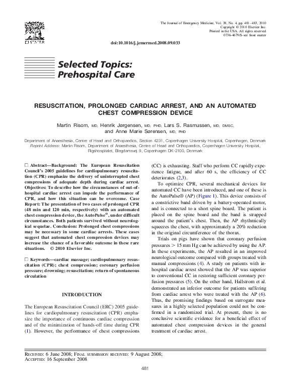 (PDF) Resuscitation, Prolonged Cardiac Arrest, and an Automated Chest ...