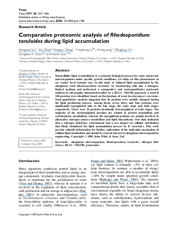 (PDF) Comparative proteomic analysis of Rhodosporidium toruloides ...