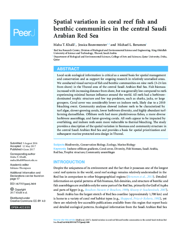 (PDF) Spatial variation in coral reef fish and benthic communities in ...