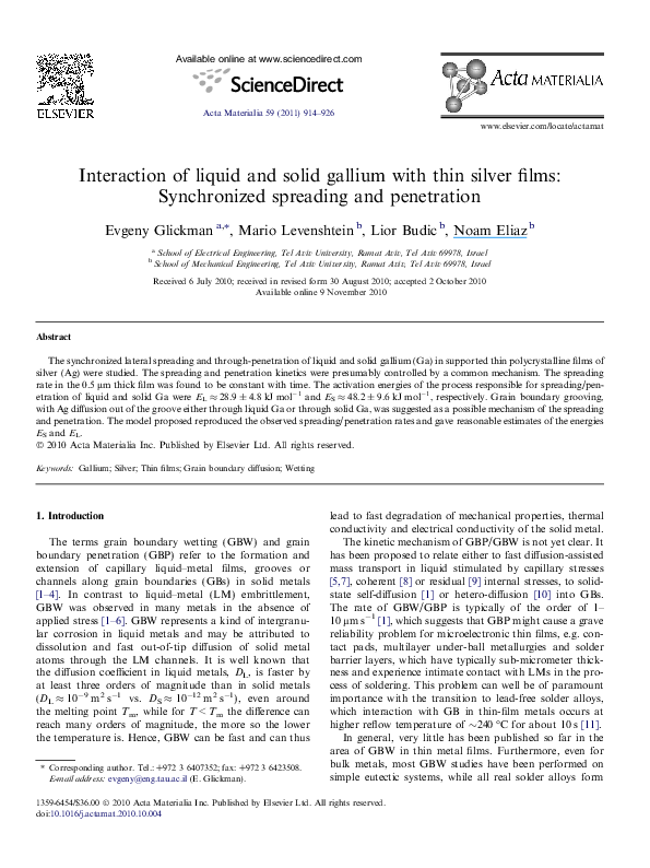 (PDF) Interaction of liquid and solid gallium with thin silver films ...