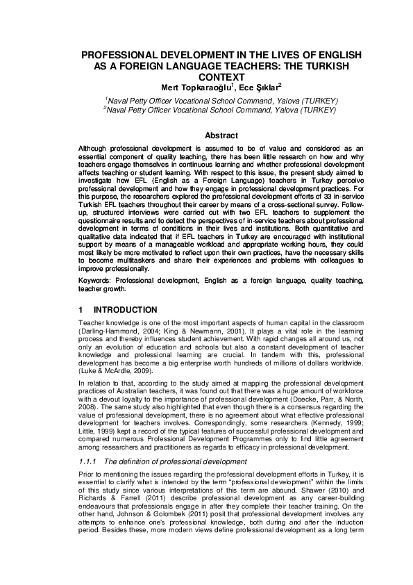 (PDF) PROFESSIONAL DEVELOPMENT IN THE LIVES OF ENGLISH AS A FOREIGN ...