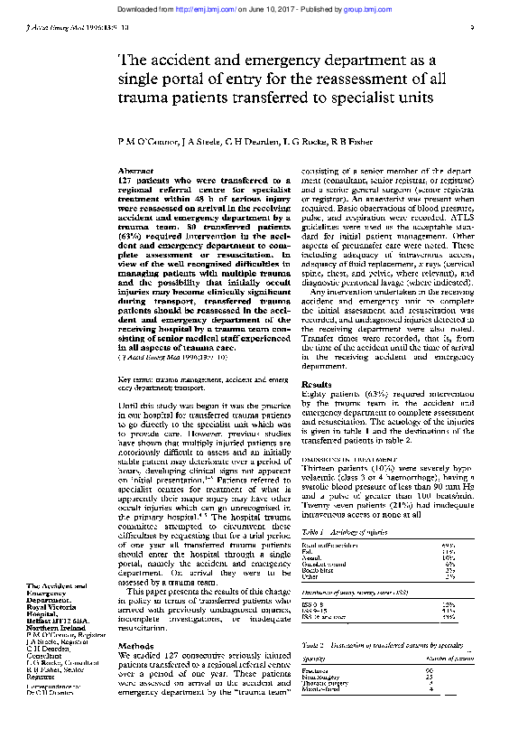 (PDF) The accident and emergency department as a single portal of entry ...