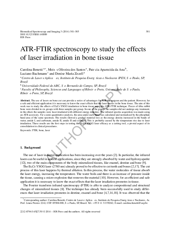 (PDF) ATRFTIR spectroscopy to study the effects of laser irradiation