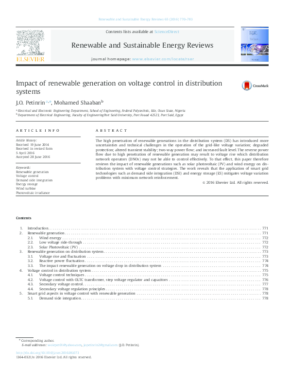 (PDF) Impact of renewable generation on voltage control in distribution ...