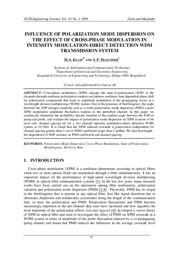 (PDF) Influence of polarization mode dispersion on the effect of cross ...