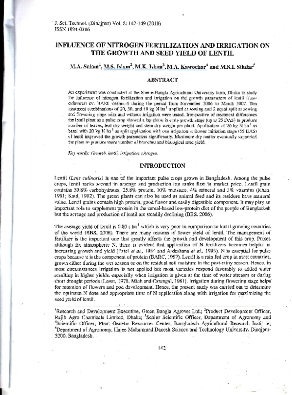 (PDF) Influence of Nitrogen Fertilization and Irrigation on the Growth ...