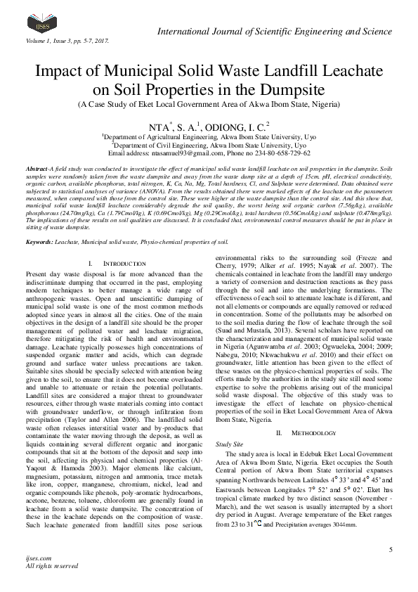Pdf Effects Of Landfill Leachate On Soil Quality