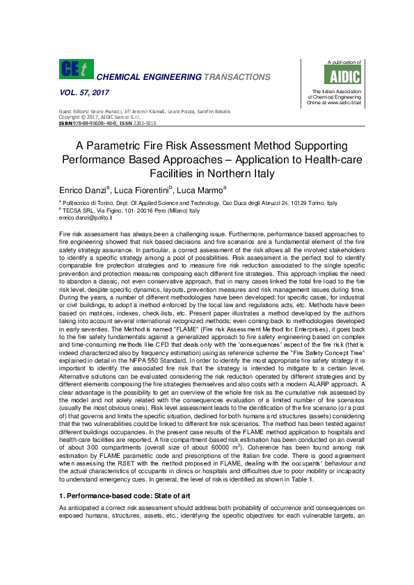 (PDF) A Parametric Fire Risk Assessment Method Supporting Performance ...