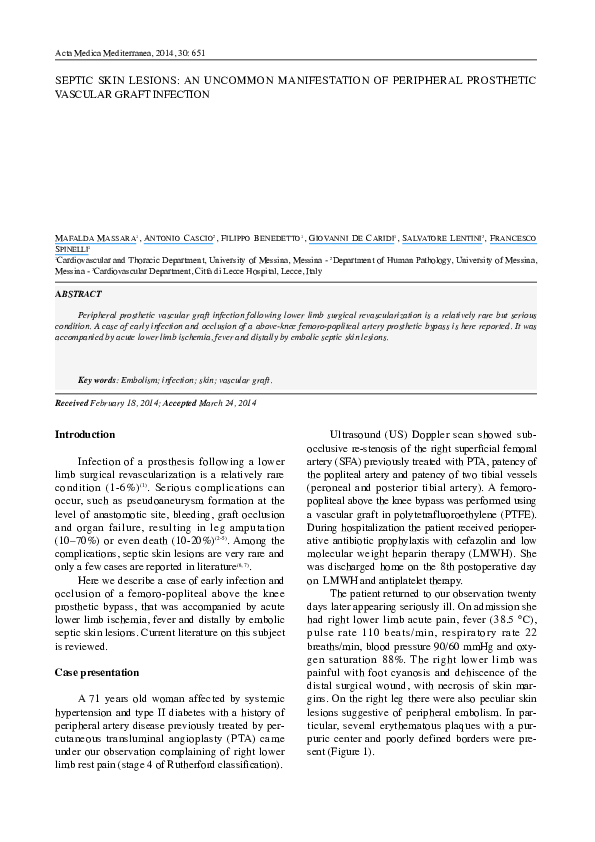 (PDF) Septic skin lesions an manifestation of peripheral