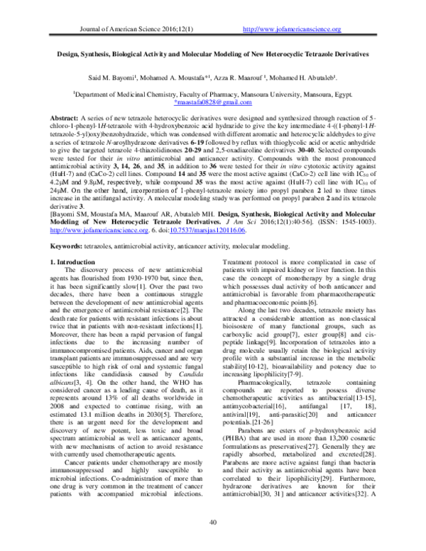 (PDF) Design, Synthesis, Biological Activity and Molecular Modeling of ...