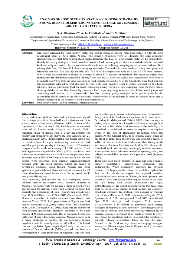 (PDF) ANALYSIS OF FOOD SECURITY STATUS AND COPING STRATEGIES AMONG ...