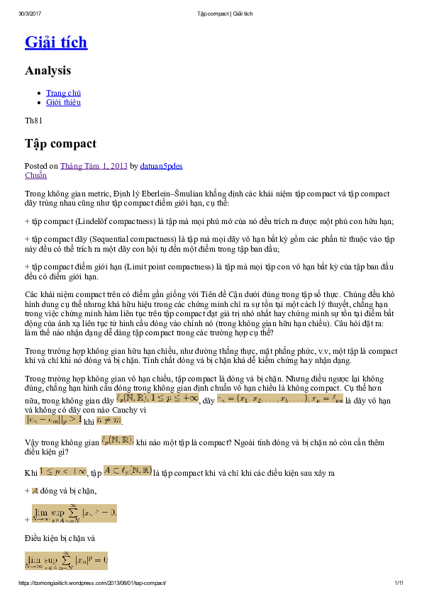 First page of “Tập compact Giải tich”