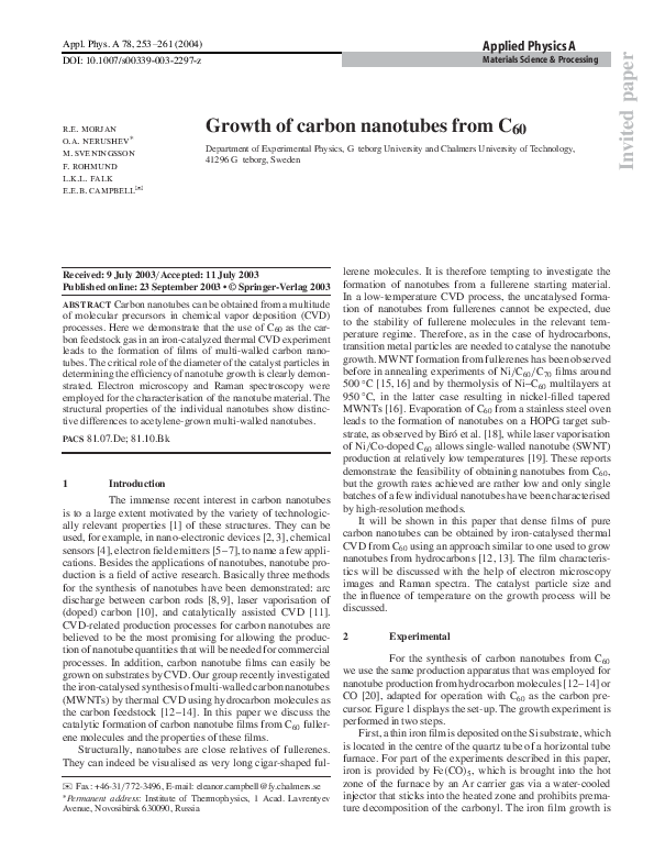(PDF) Growth of carbon nanotubes from C 60
