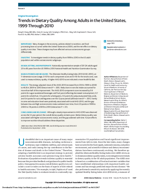(PDF) Trends in dietary quality among adults in the United States, 1999 ...