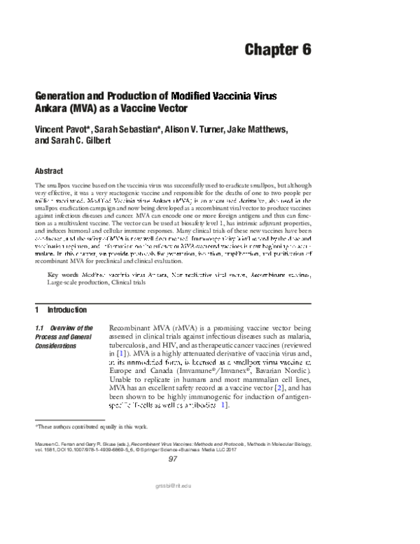 (PDF) Generation and Production of Modified Vaccinia Virus Ankara (MVA ...